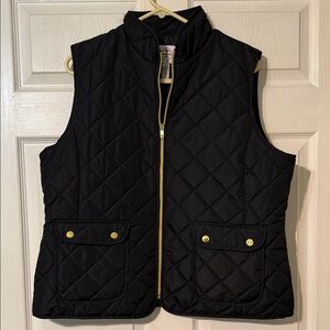 St. John's Bay Black Quilted Vest with Gold Details